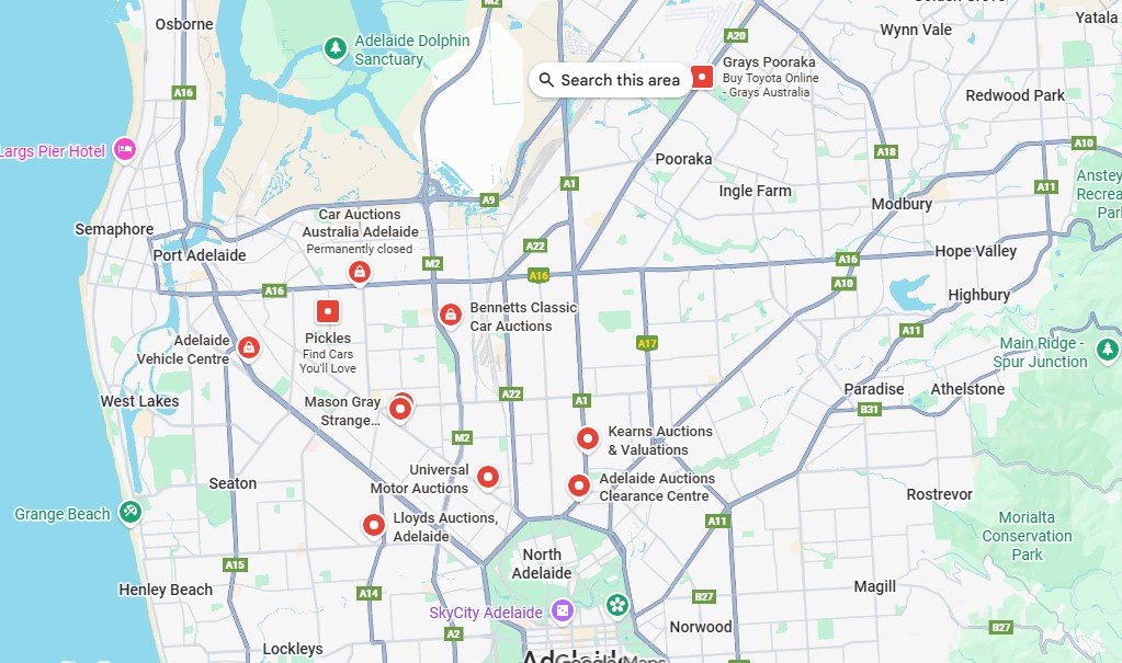 Google Map Snippet of Car Auctions in Adelaide